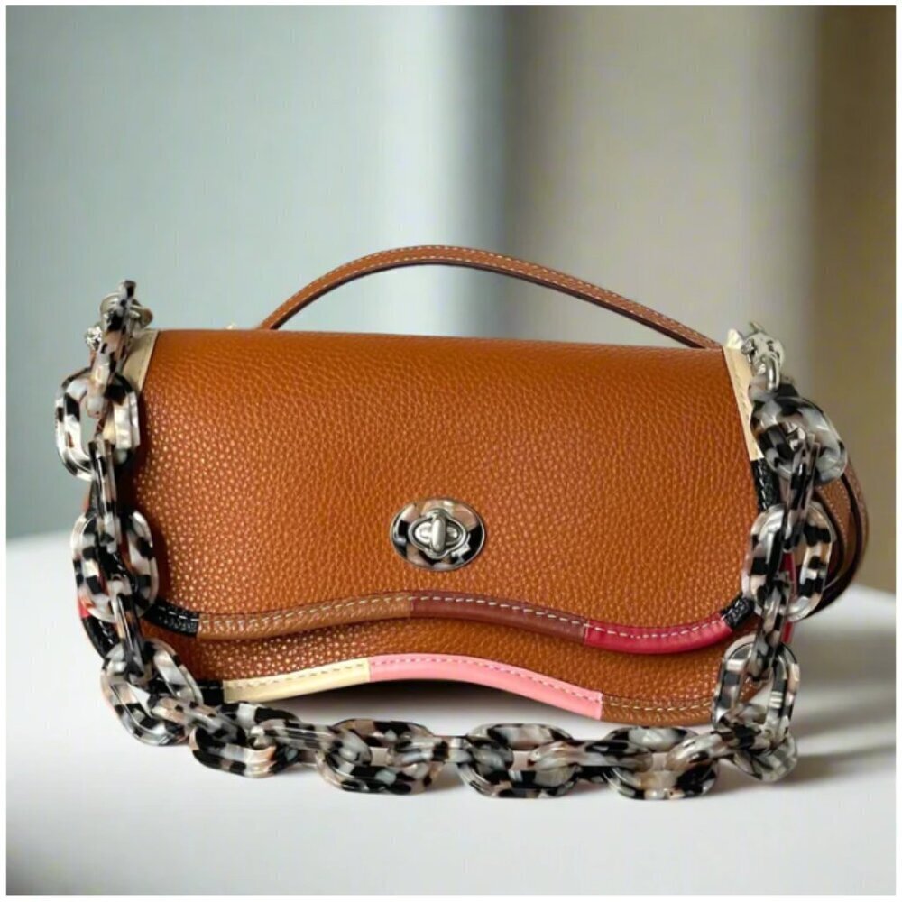 Coach Wavy Dinky Brown Leather Rainbow Crossbody Coachtopia